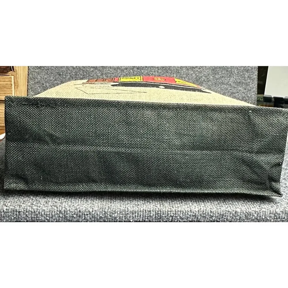 Vintage burlap tote San Francisco cable car trolley bamboo handles by Koret 15”
